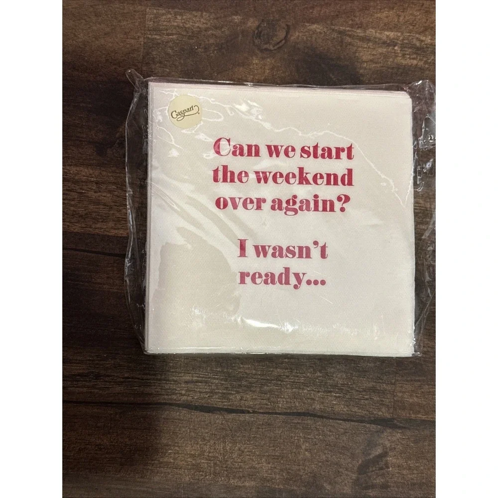 Caspari Cocktail Beverage Paper Napkins 18-Ct White Pink- FUN GIRLS WEEKEND WINE